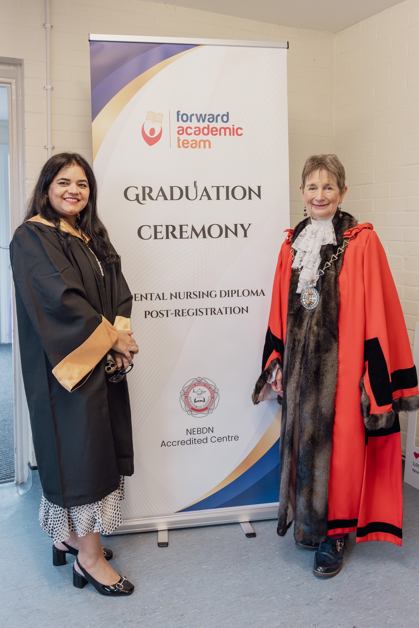 College director Ms Sangita Marahatta with the Special guest the Mayor Lind Bird of Royal Borough of Greenwich on Graduation day of Forward Academic Team