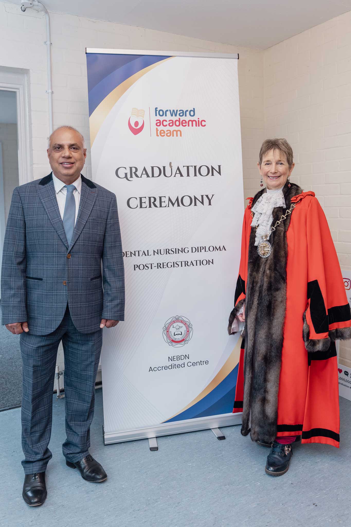 College executive manager Shekhar Sharma with the Mayor Linda Bird on Graduation day of Forward Academic Team